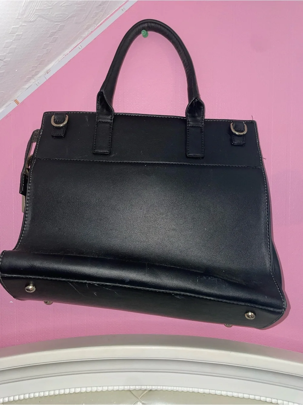 Versace Croc-Embossed Satchel in Dark Brown with Gold Hardware